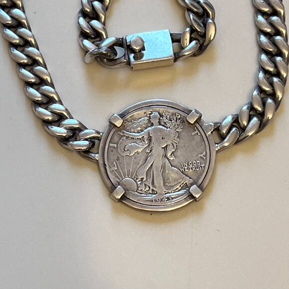 Custom Solid .925 Sterling Silver Miami Curb Chain Vintage Coin Necklace - Picture 7 of 10